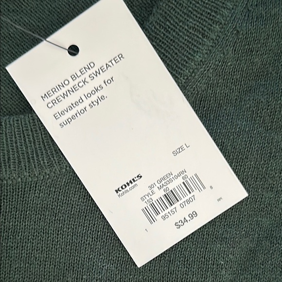 Men’s NEW Green and Gray Crewneck Sweater - NEW WITH TAGS - Picture 3 of 4